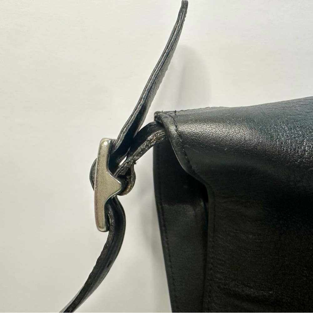 Vintage COACH All Leather Large Black Leather Slim Shoulder Tote Bag #9406 - Picture 11 of 16